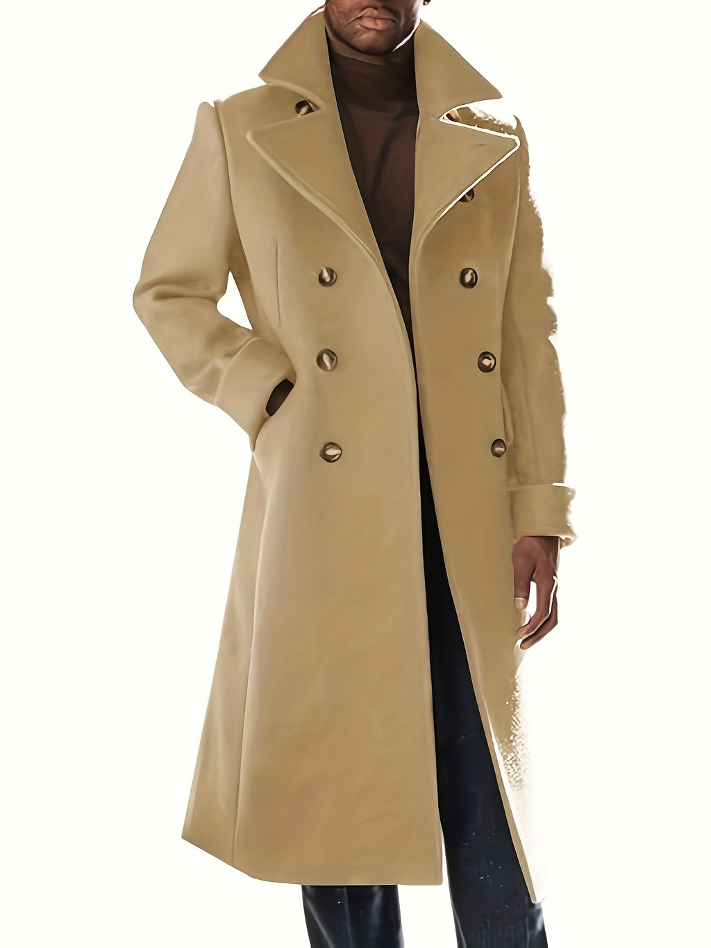 Manteau pour homme, à revers, brun jaunâtre