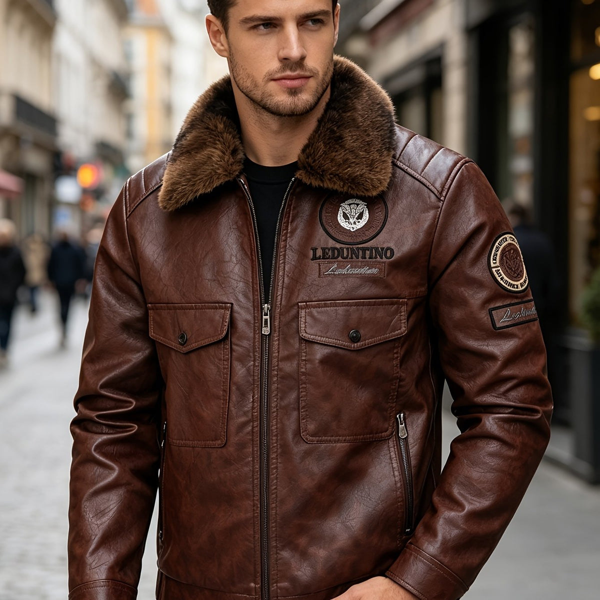 Veste en fausse fourrure, à revers, coloris brun Image