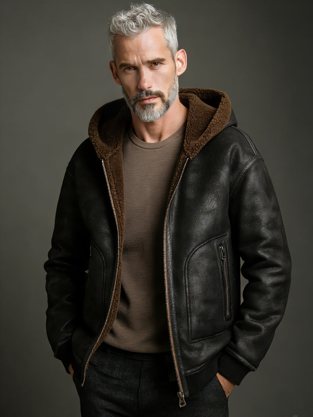 Veste en fausse fourrure long pour homme, réversible, à capuche