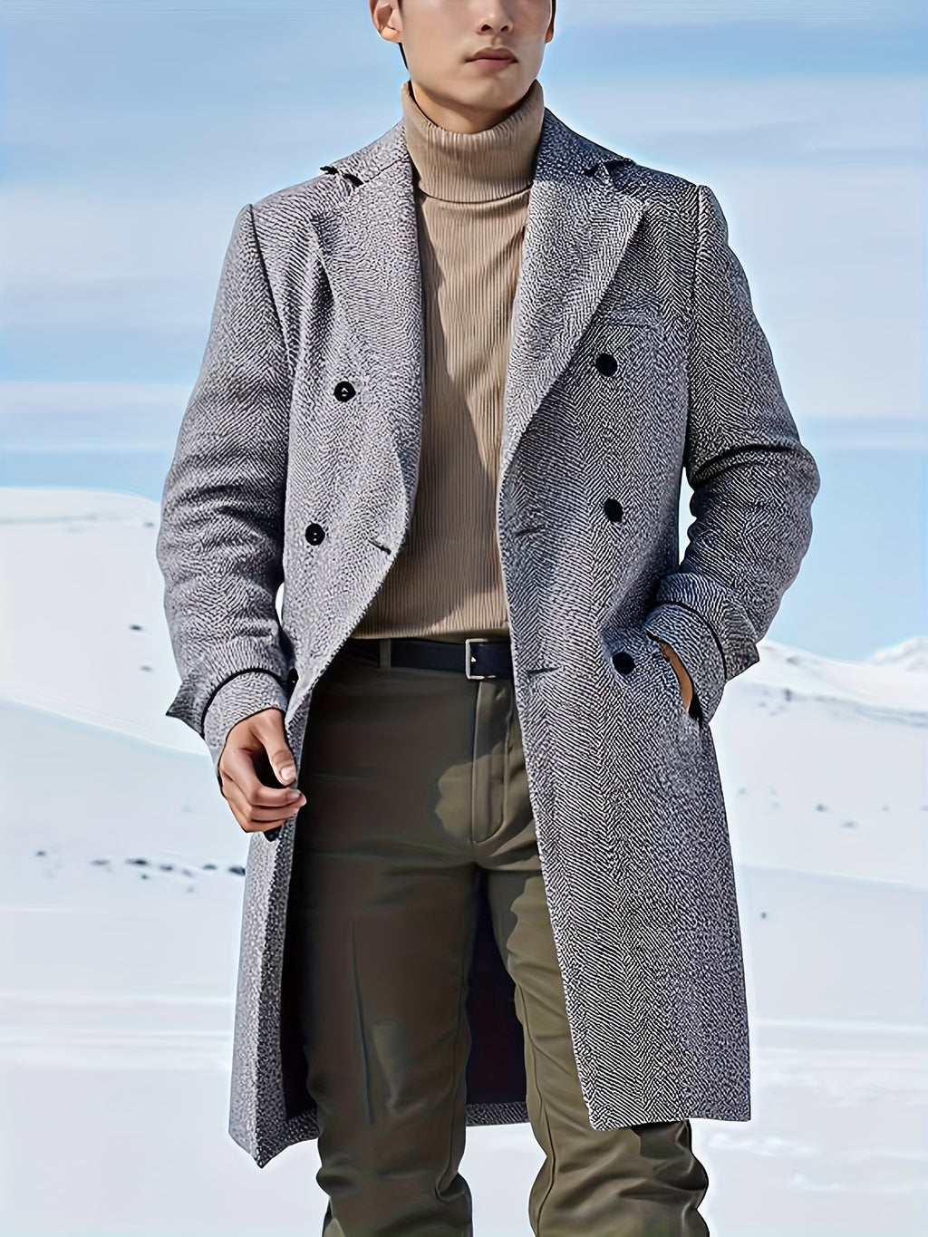 Manteau long pour homme, à revers, bleu
