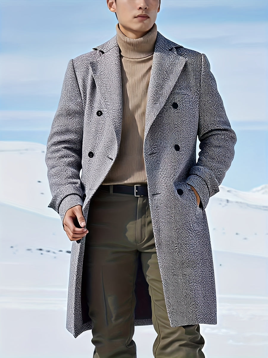 Manteau long, à revers, bleu