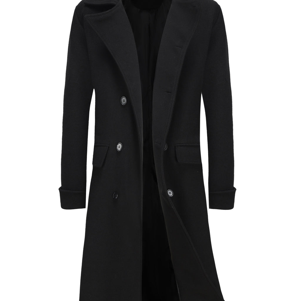 Trench long, tweed, à revers, coloris noir