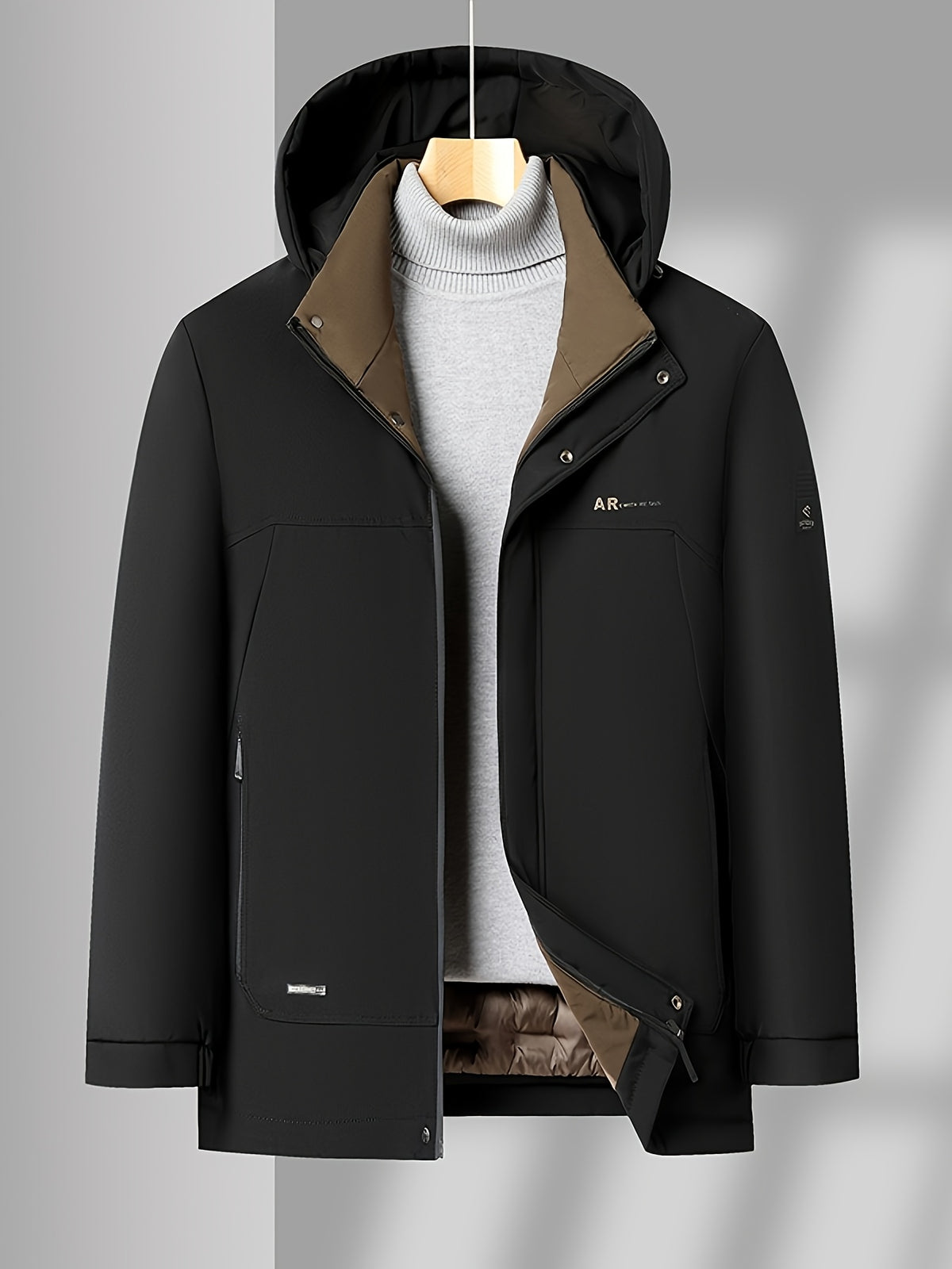 Manteau matelassé long pour homme, coupe-vent, à capuche