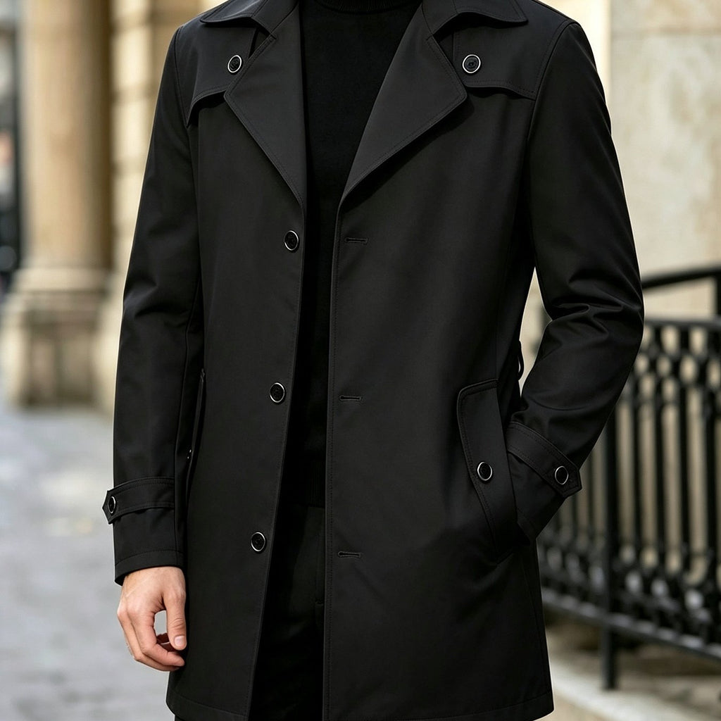 Trench, à revers, poche, coloris noir, détail