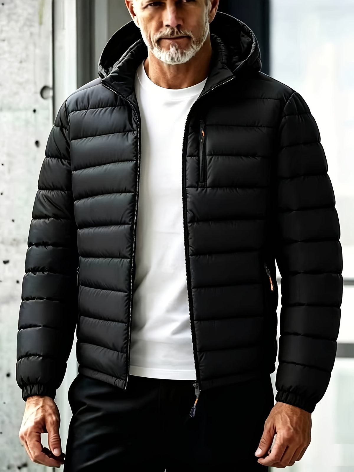 Manteau matelassé pour homme, coupe-vent, à capuche, bleu marine