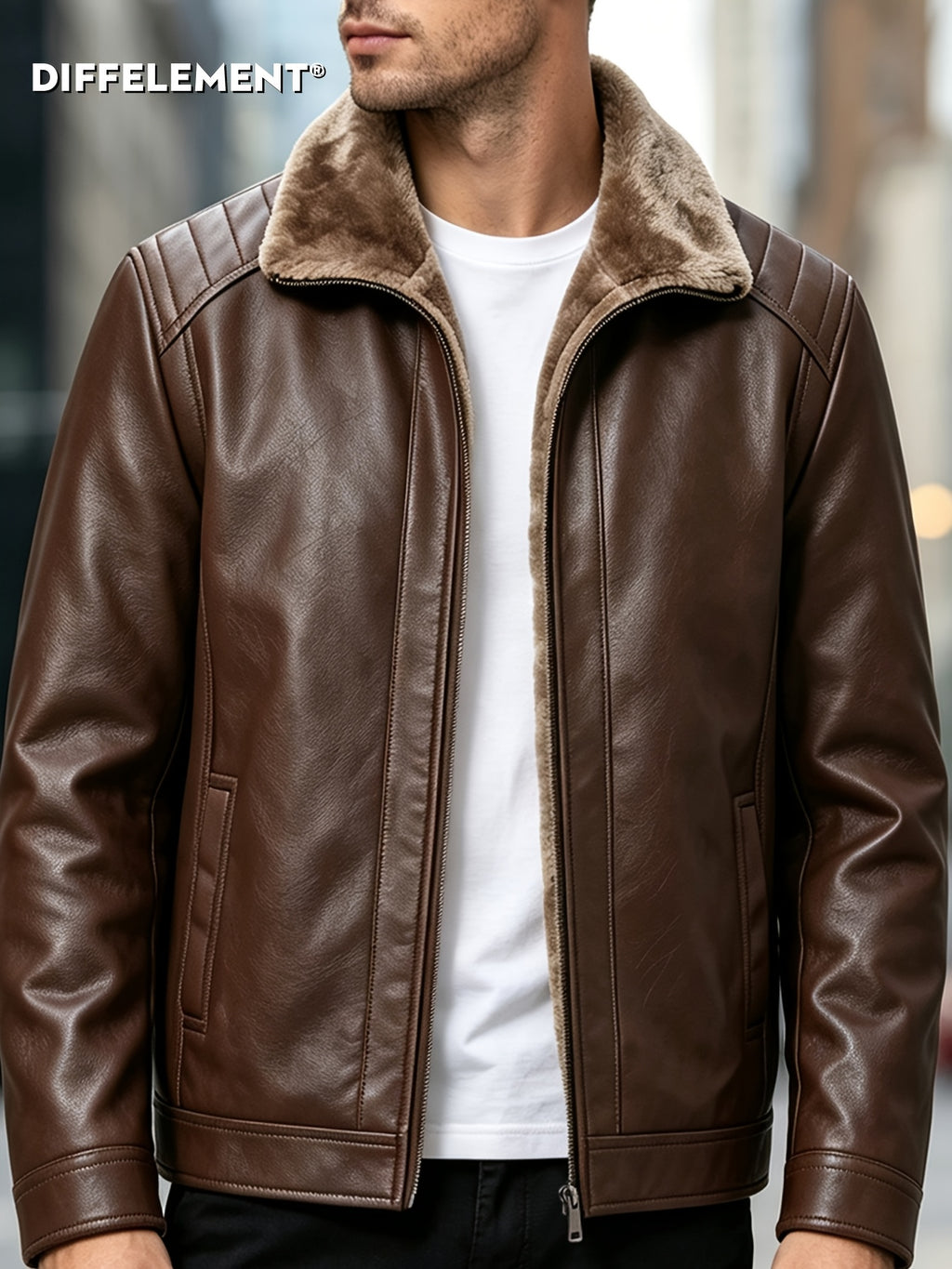 Veste pour homme, coupe-vent, à col montant, marron foncé