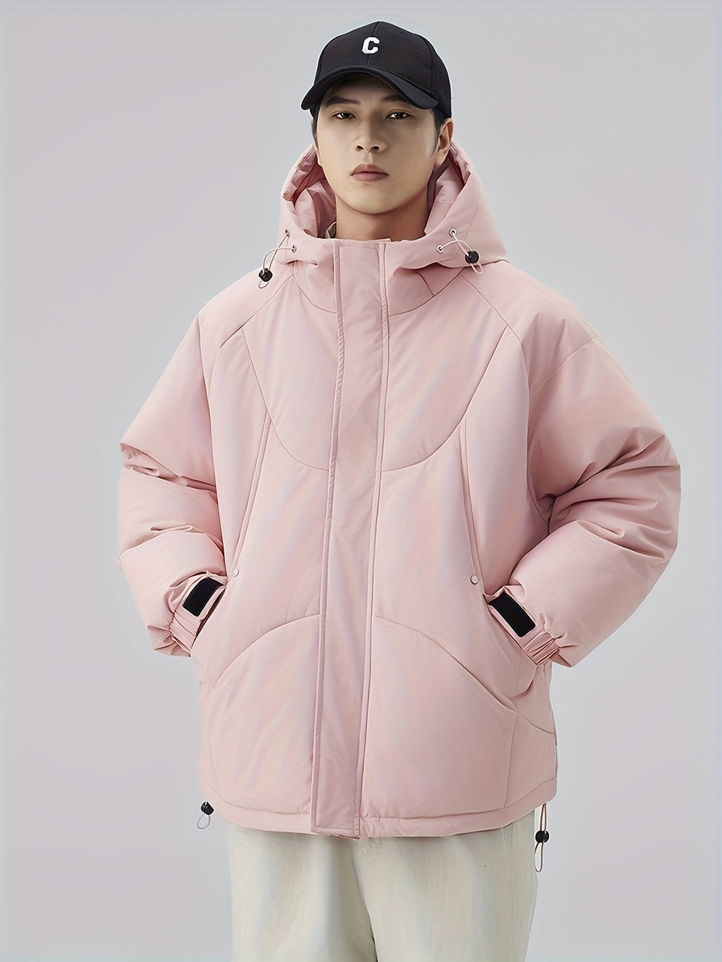 Manteau matelassé pour homme, patchwork, à capuche