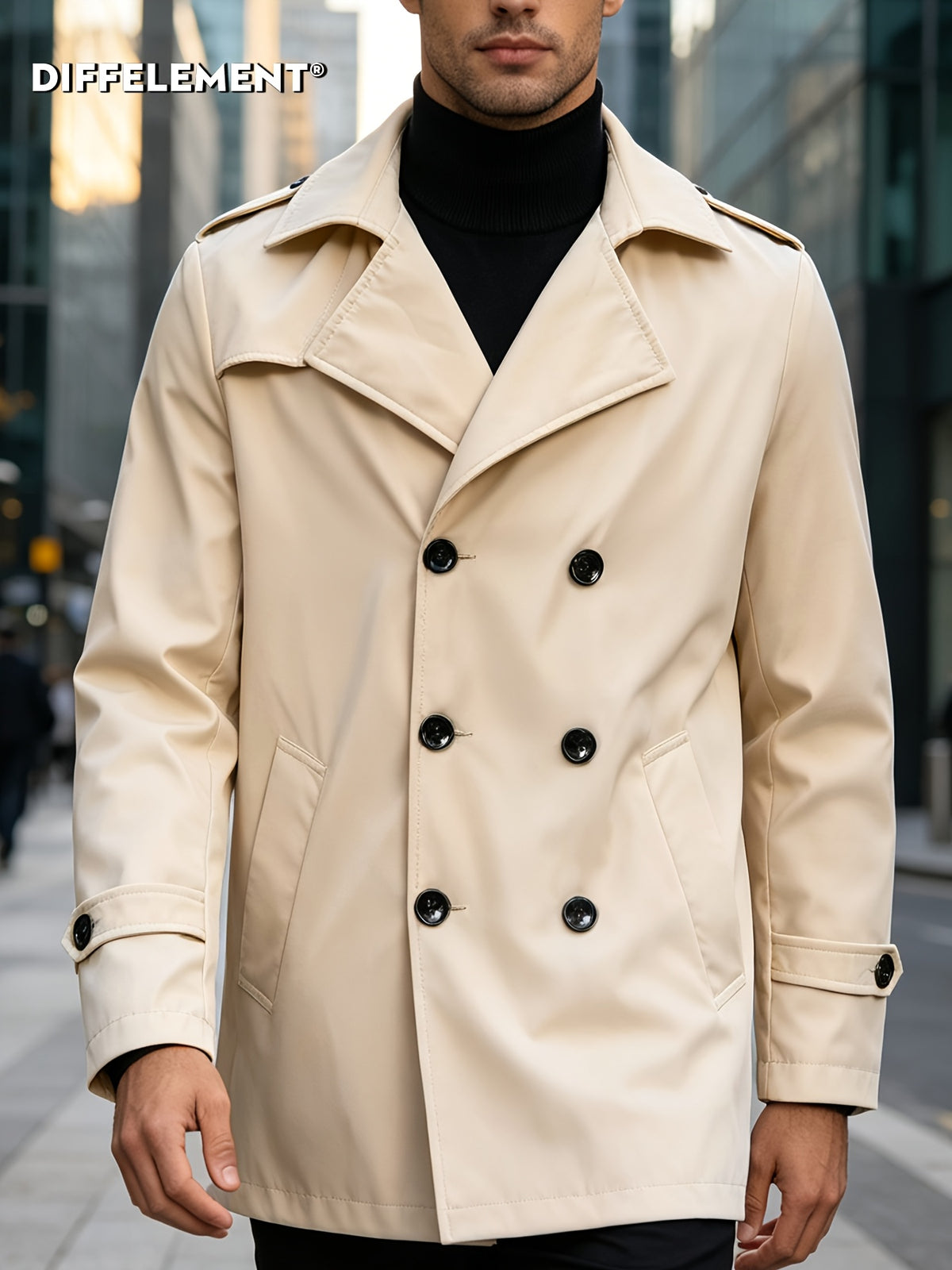Trench long pour homme, coupe-vent, à revers