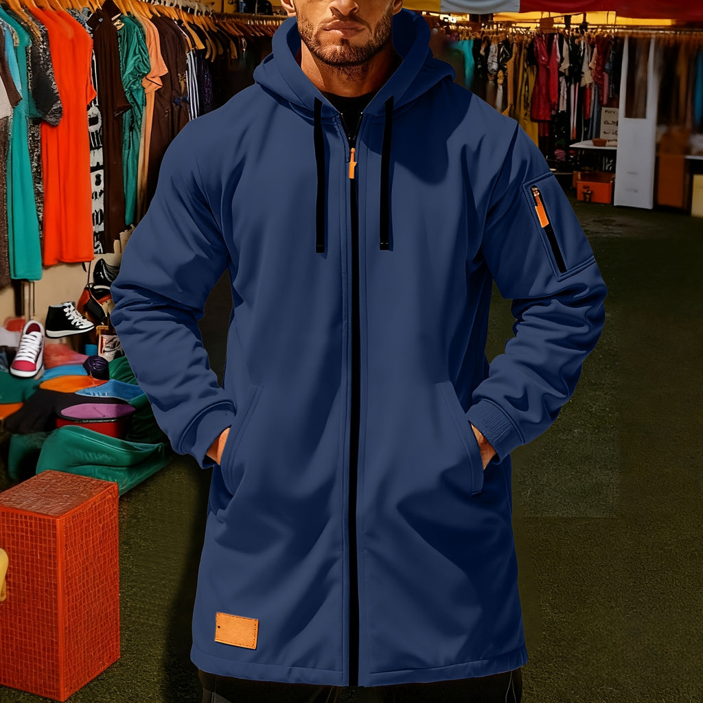 Veste long pour homme, à capuche, noir