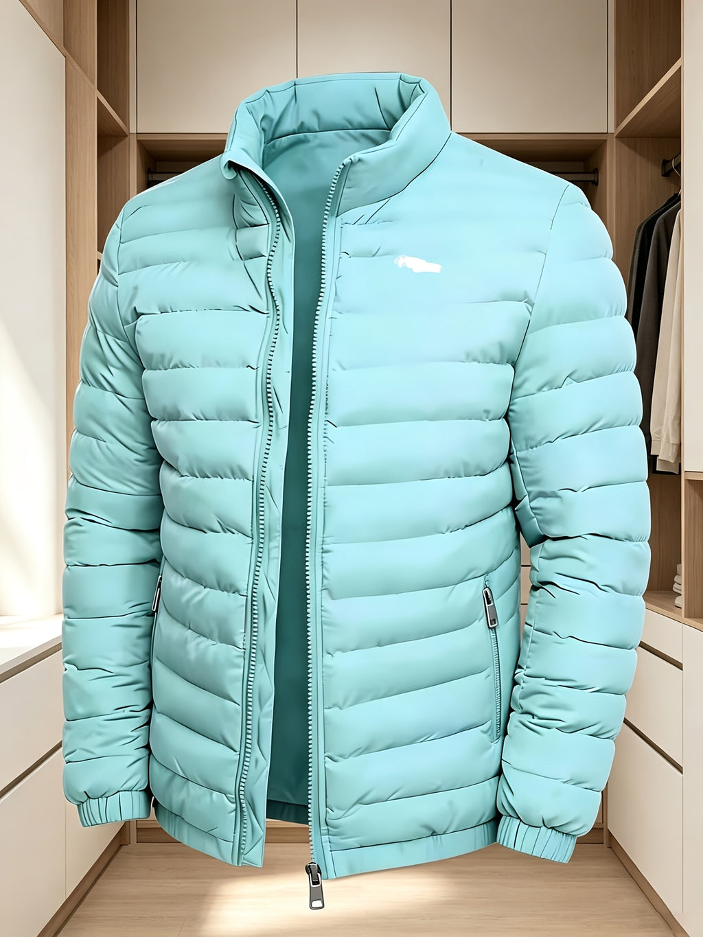 Manteau matelassé pour homme, à col montant, bleu ciel