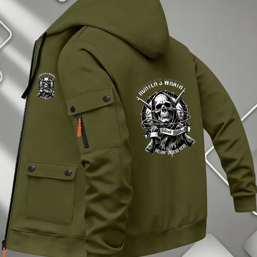Veste long, à capuche, gris foncé, coloris vert fougère, détail