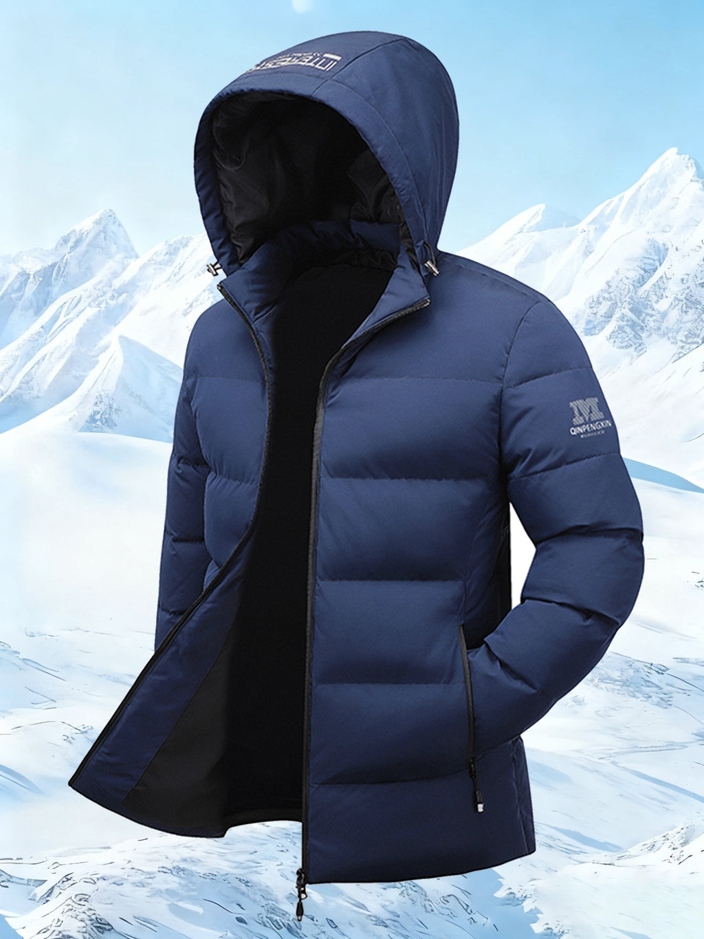 Manteau pour homme, à capuche, bleu