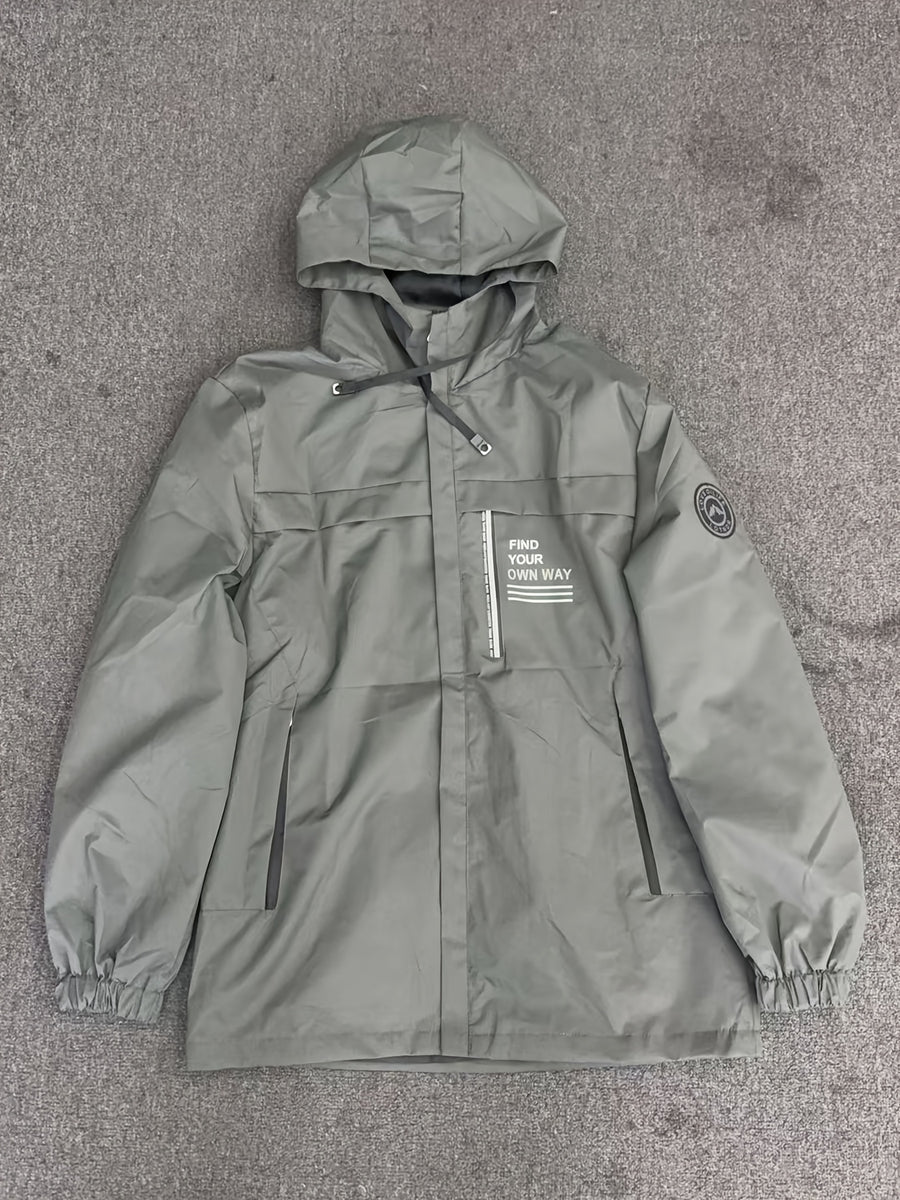Veste long, coupe-vent, à capuche, vert clair, détail du vêtement