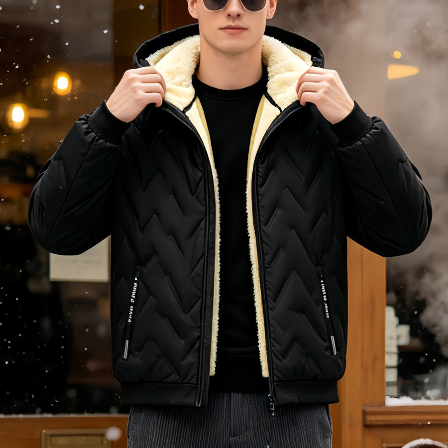 Manteau matelassé, coupe-vent, à capuche, gris foncé, coloris noir, détail