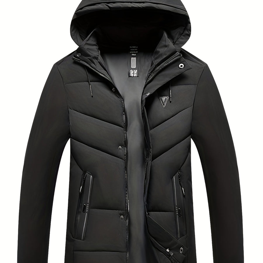 Manteau matelassé long, à col montant, noir, coloris noir