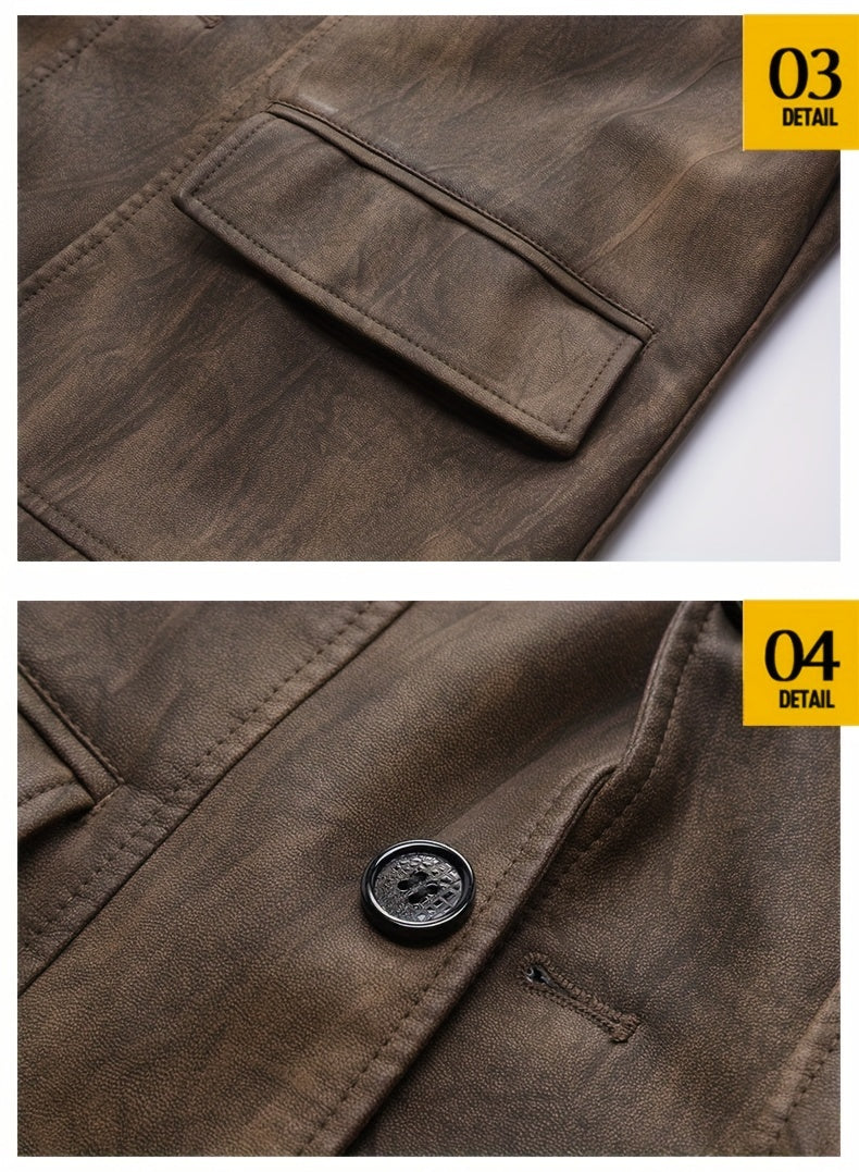 Manteau en cuir PU long, à revers, photo 8