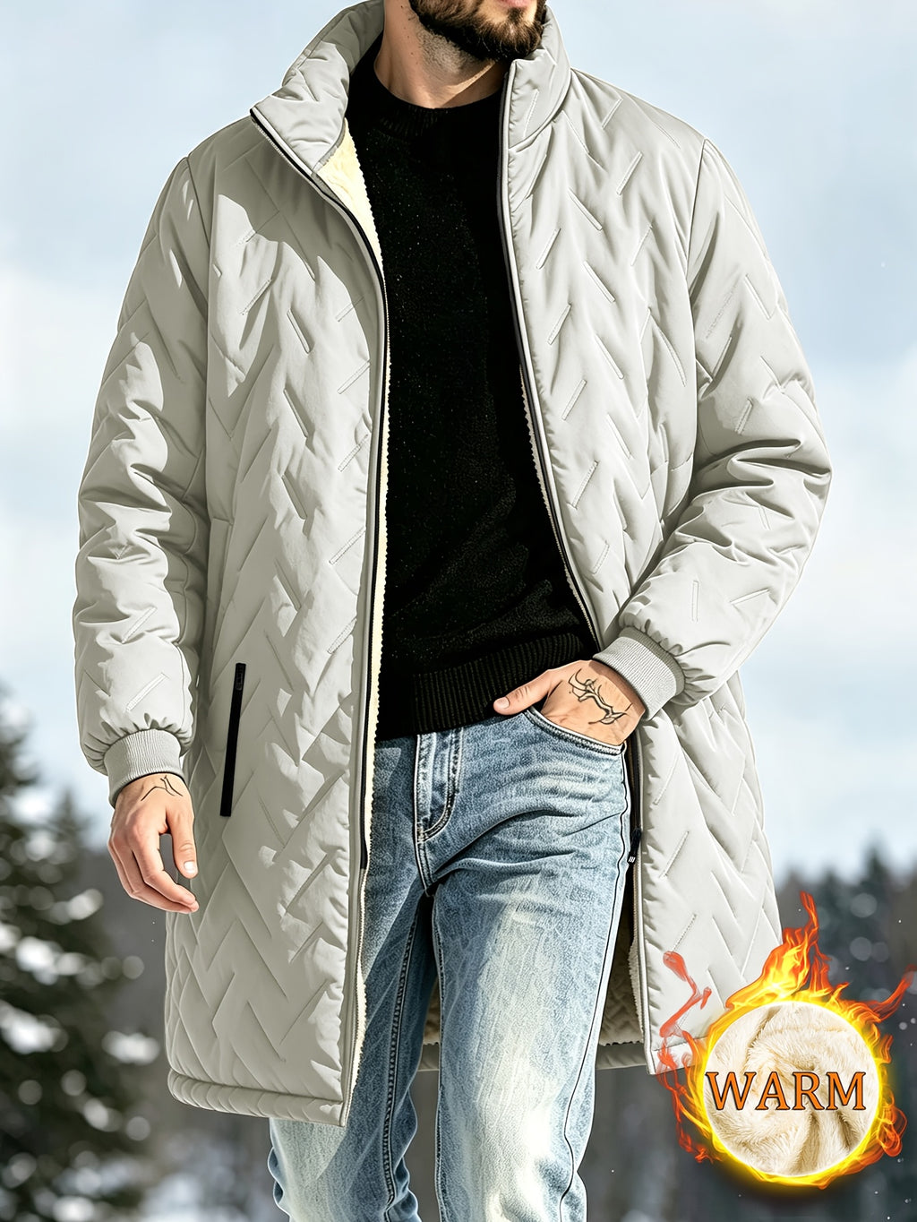 Veste long pour homme, imperméable, à col montant