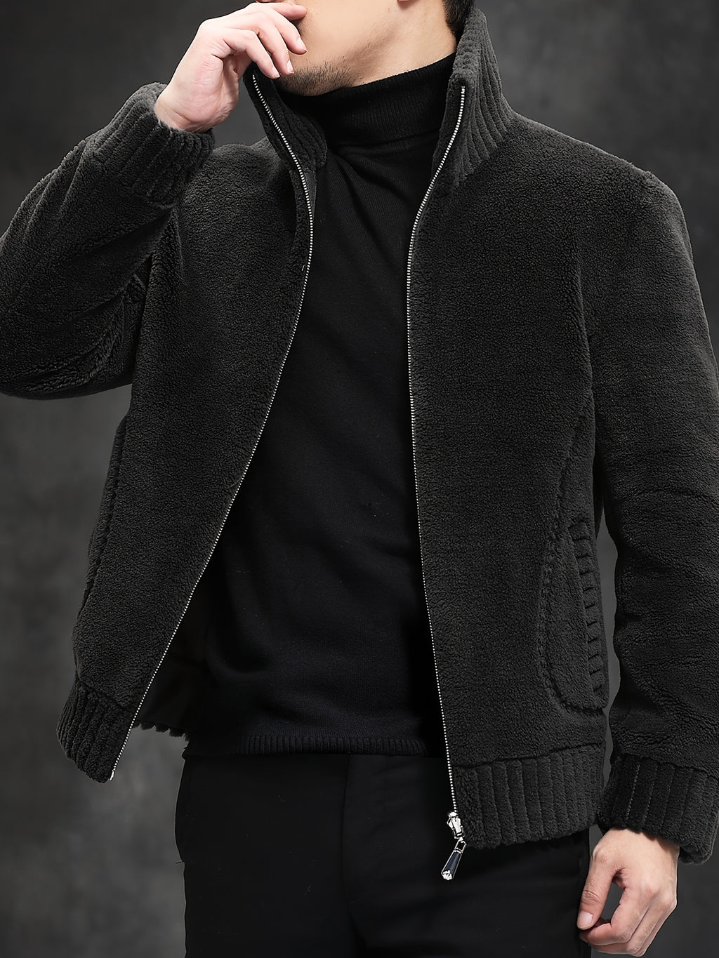 Veste en fausse fourrure pour homme, col montant, cinq coloris