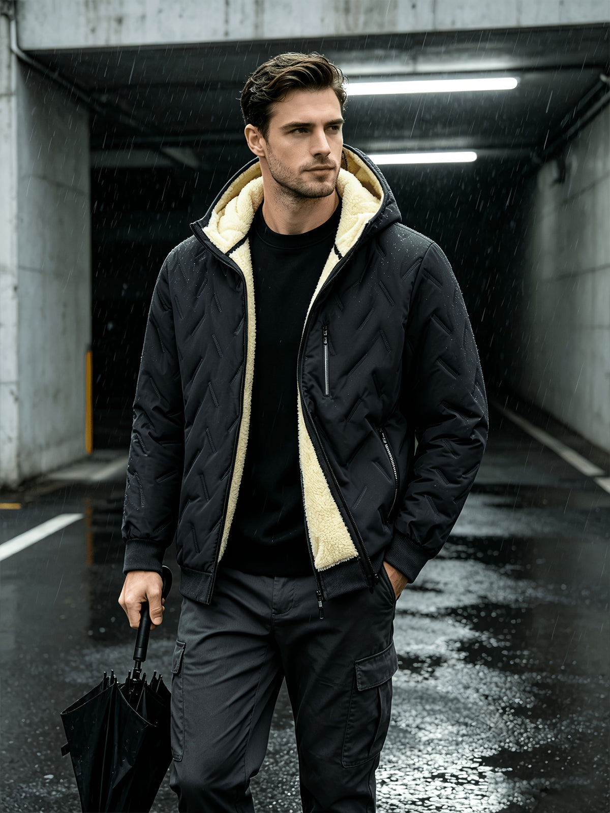 Veste matelassée pour homme, polaire, à capuche, gris