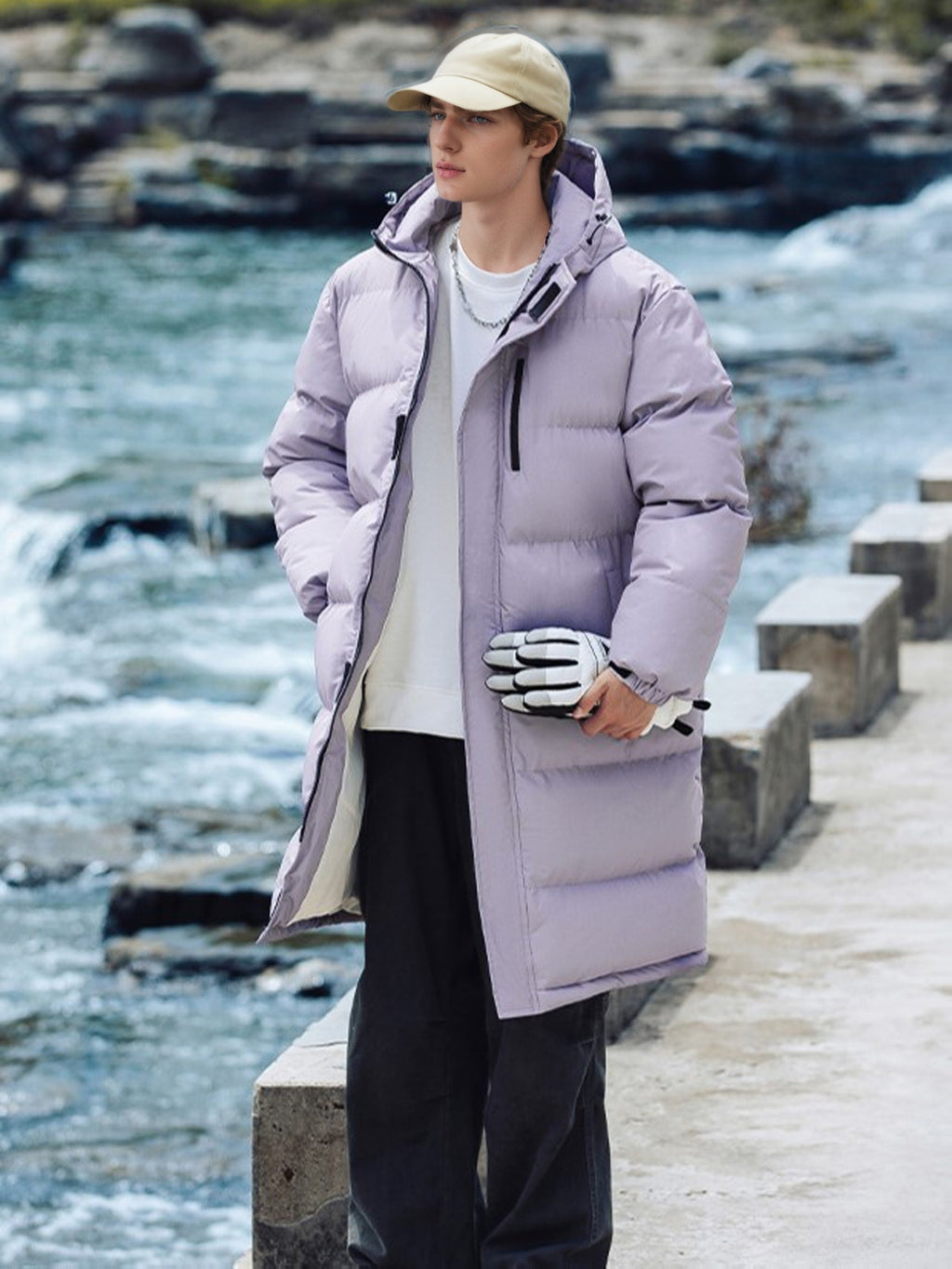 Manteau pour homme, à capuche, blanc ivoire