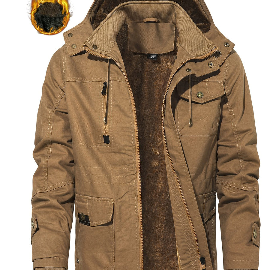 Veste mi-long, à capuche, coloris kaki
