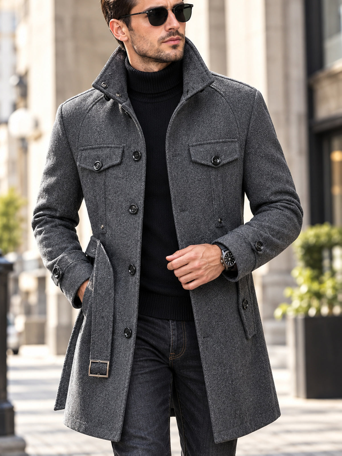 Manteau mi-long pour homme, coupe-vent