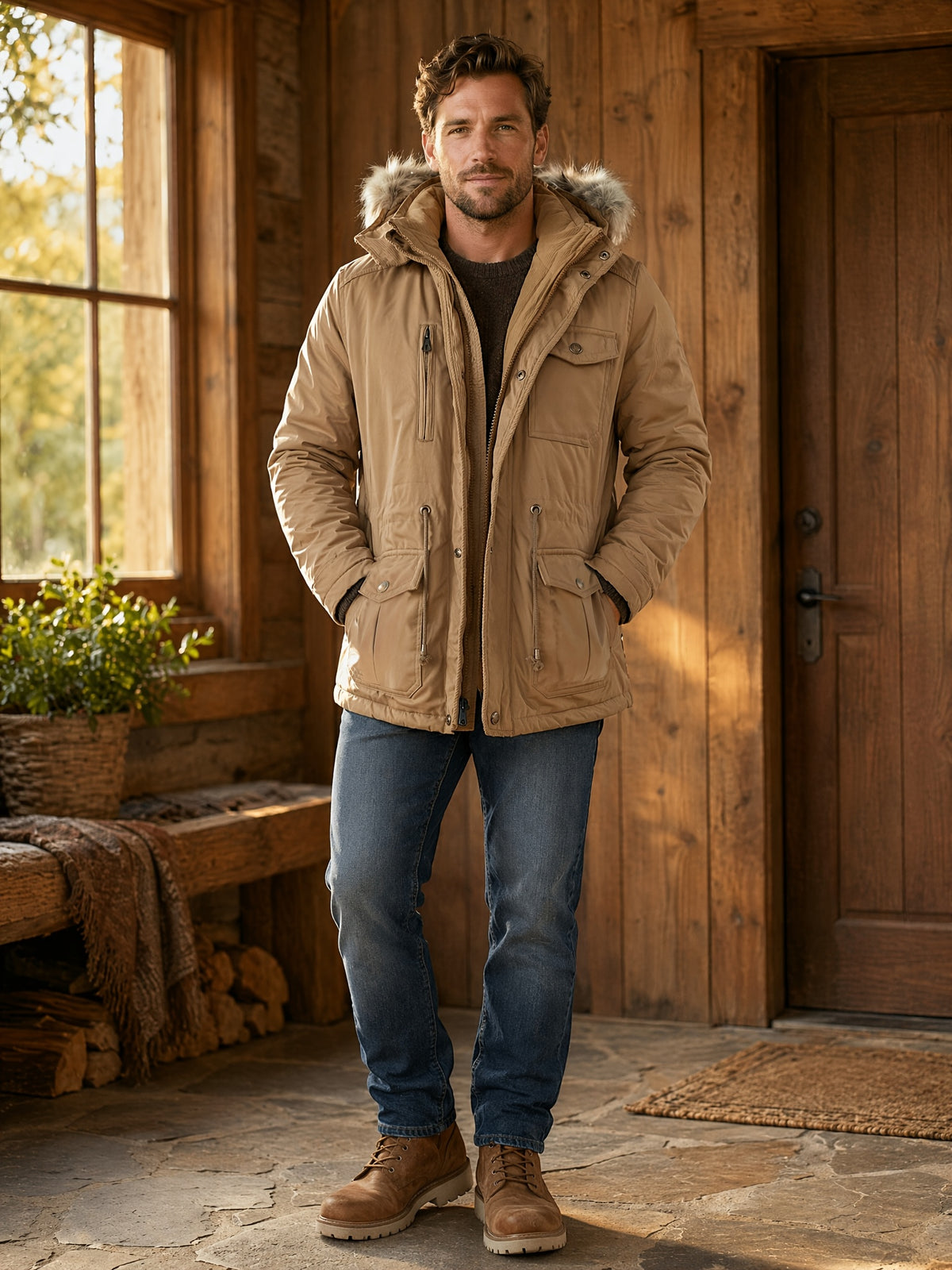 Parka mi-long pour homme, à capuche