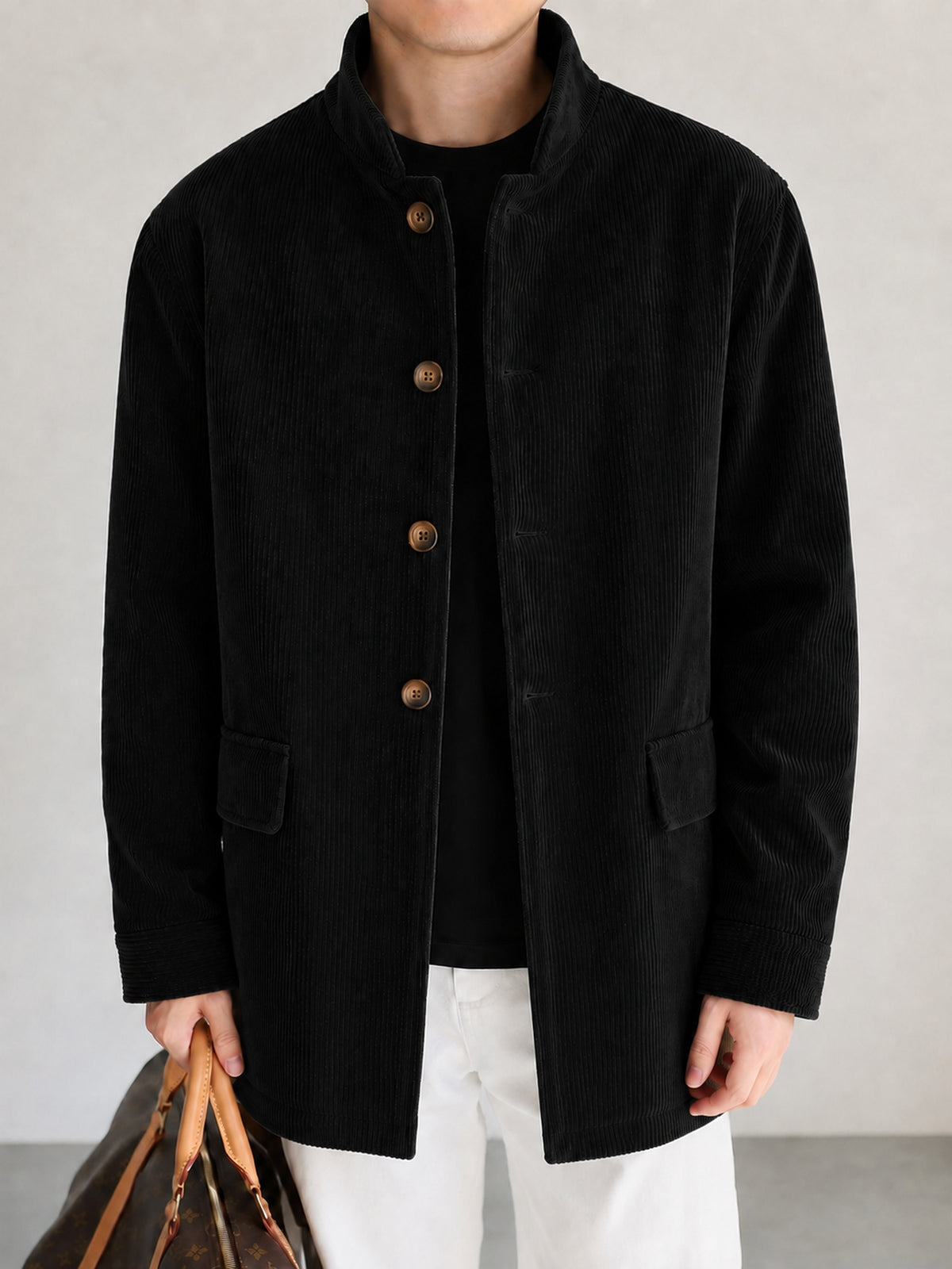 Manteau pour homme, velours côtelé, à col montant