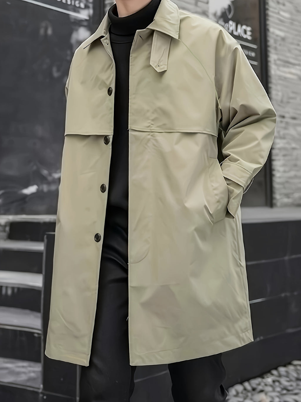 Trench mi-long pour homme, à revers, kaki