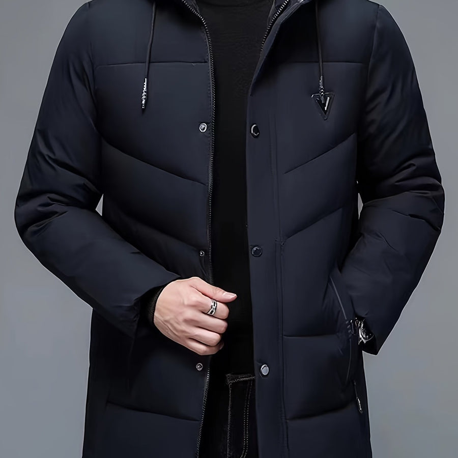 Veste longue, capuche amovible, coloris bleu