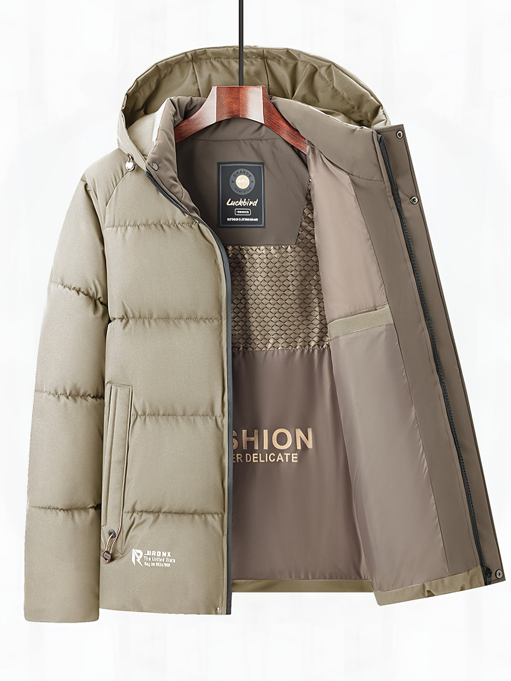Veste matelassée pour homme, capuche amovible, à col montant