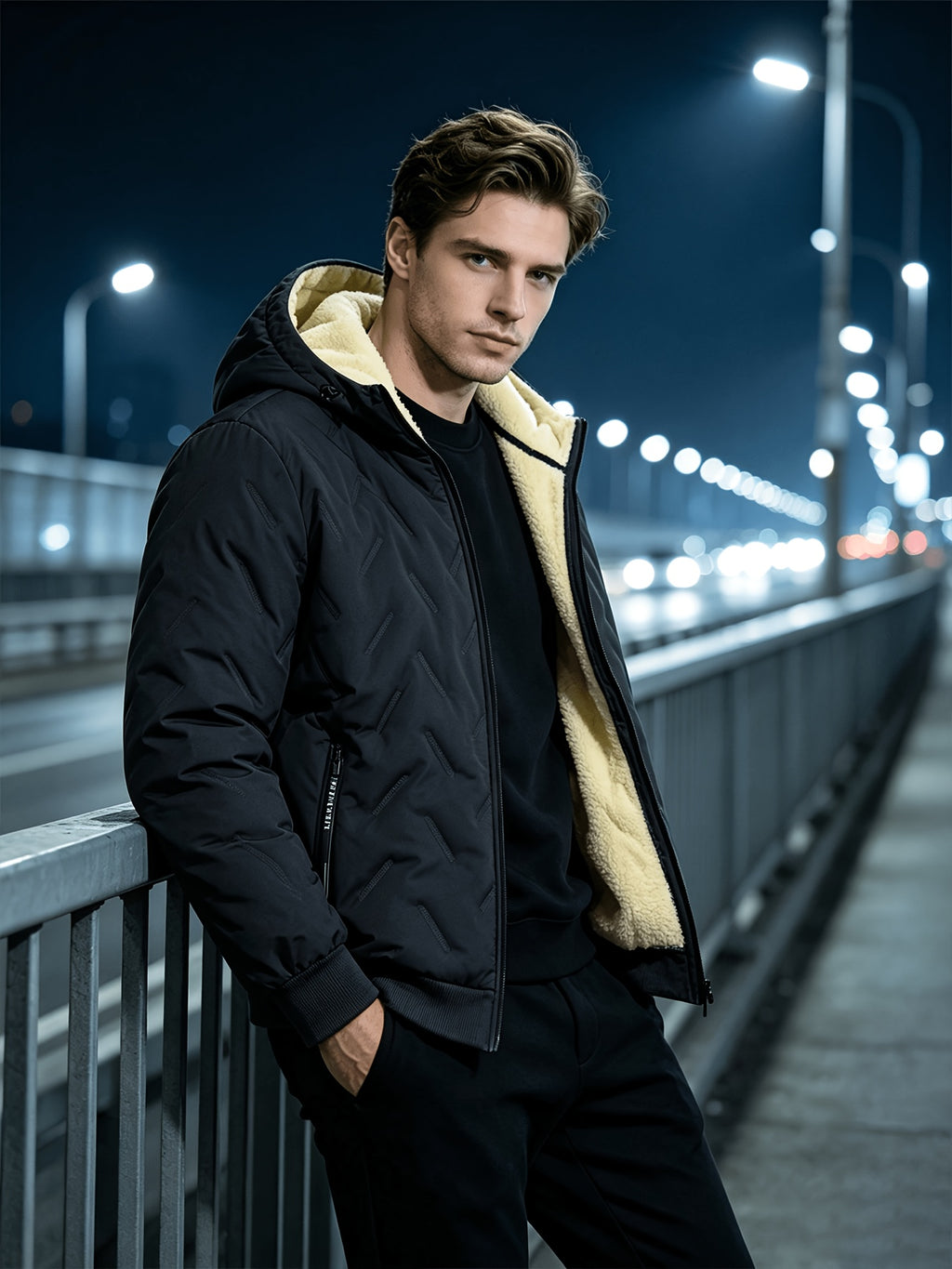 Veste matelassée pour homme, polaire, à capuche, gris