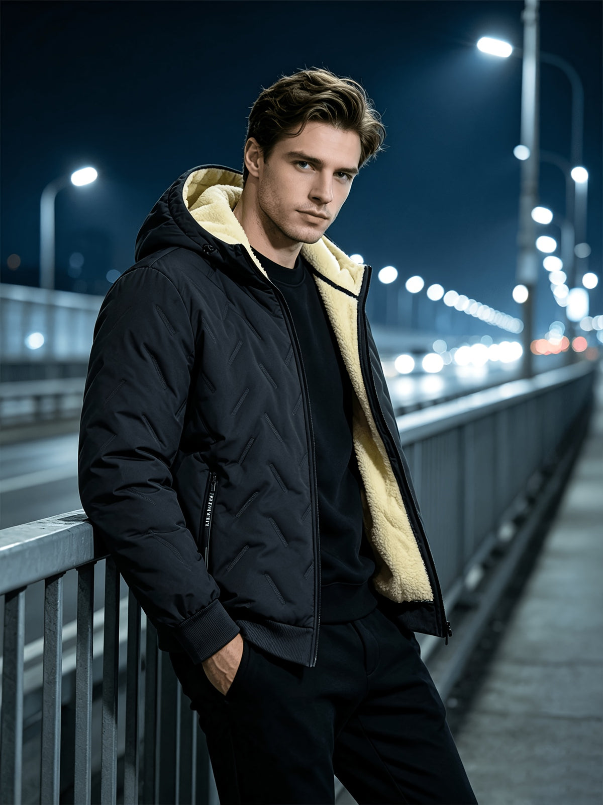 Veste matelassée pour homme, polaire, à capuche, gris