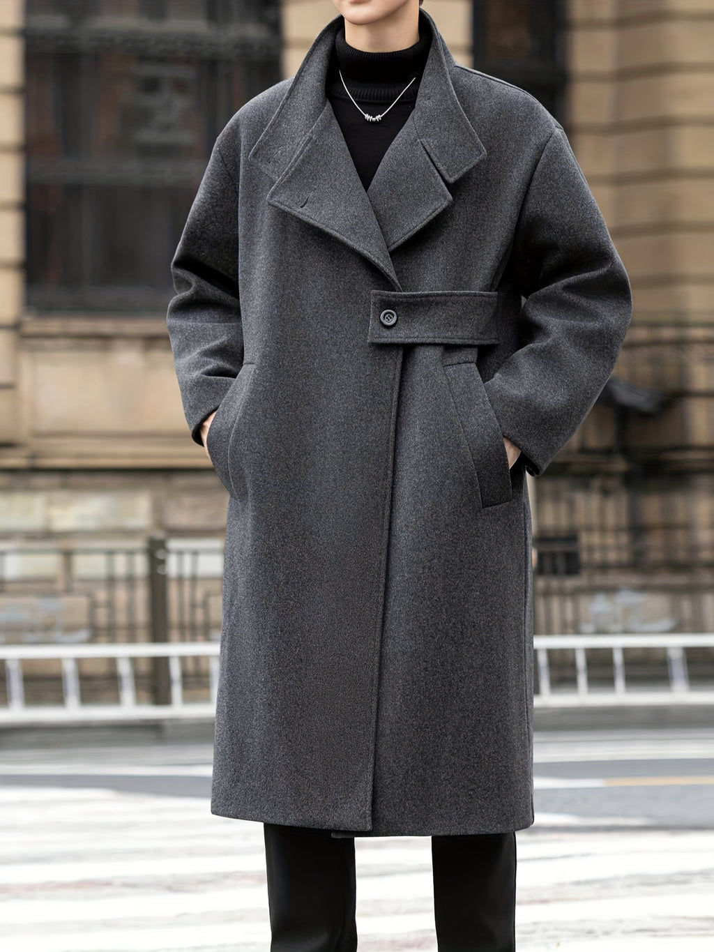 Trench mi-long pour homme, à revers, noir