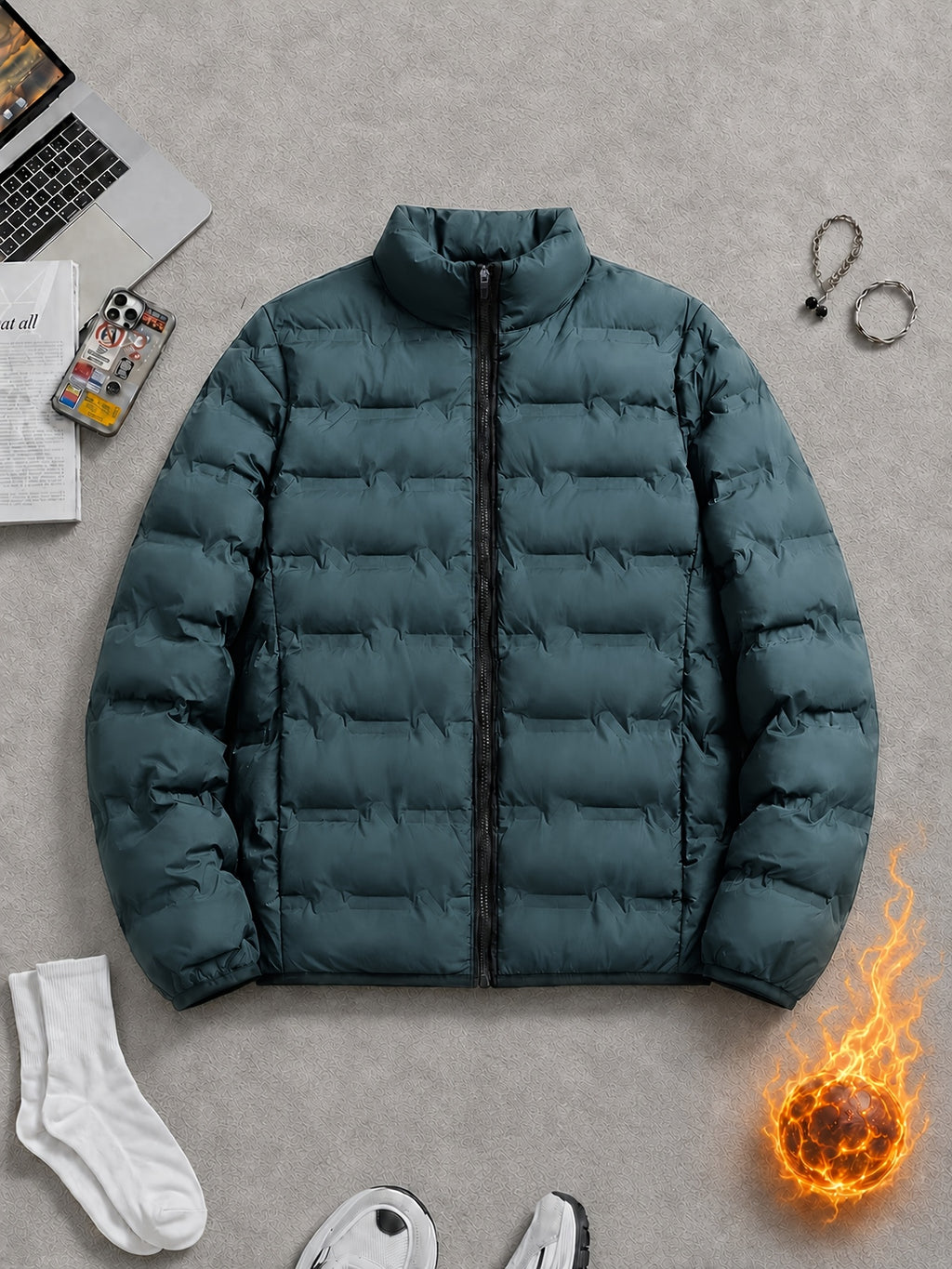 Veste pour homme, à col montant, bleu foncé