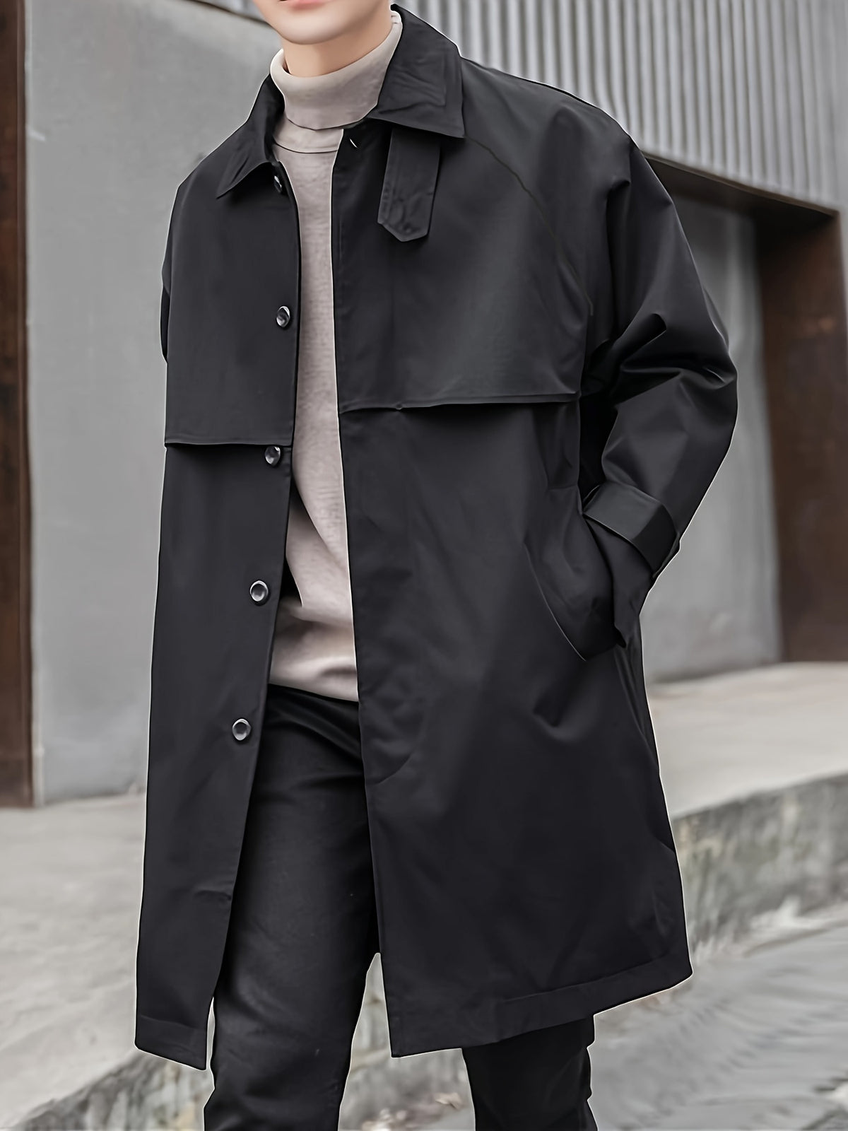 Trench mi-long pour homme, à revers, kaki