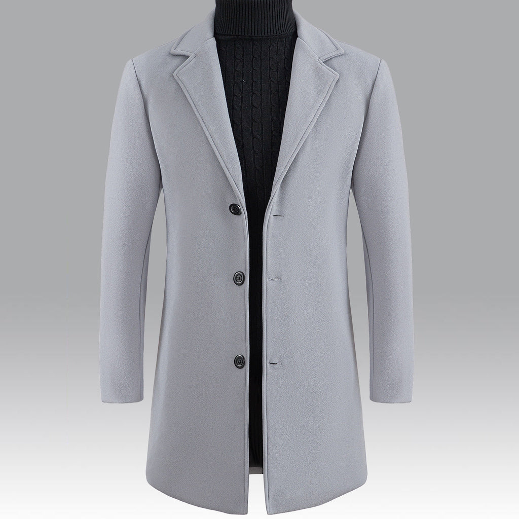 Trench long, à revers, gris argenté, coloris gris clair