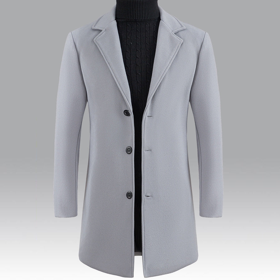 Trench long, à revers, gris argenté, coloris gris clair