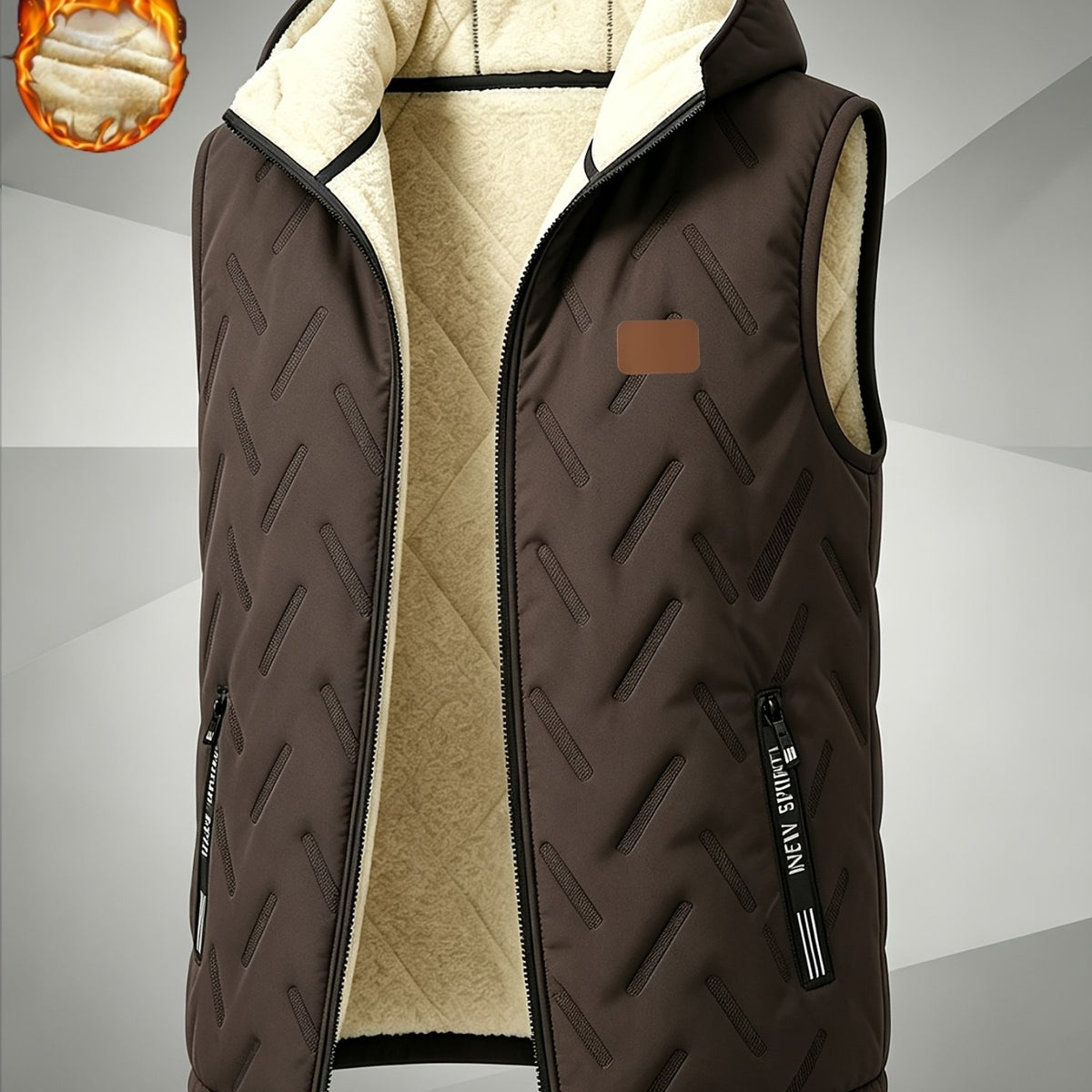Veste, polaire, à col montant, marron foncé, coloris marron foncé Image