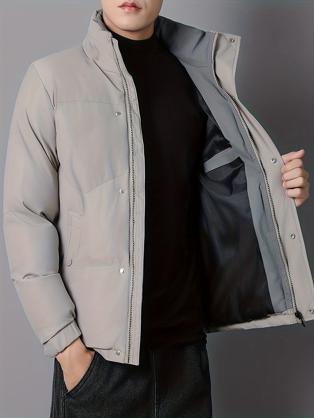 Manteau matelassé pour homme, coupe-vent, à col montant, noir