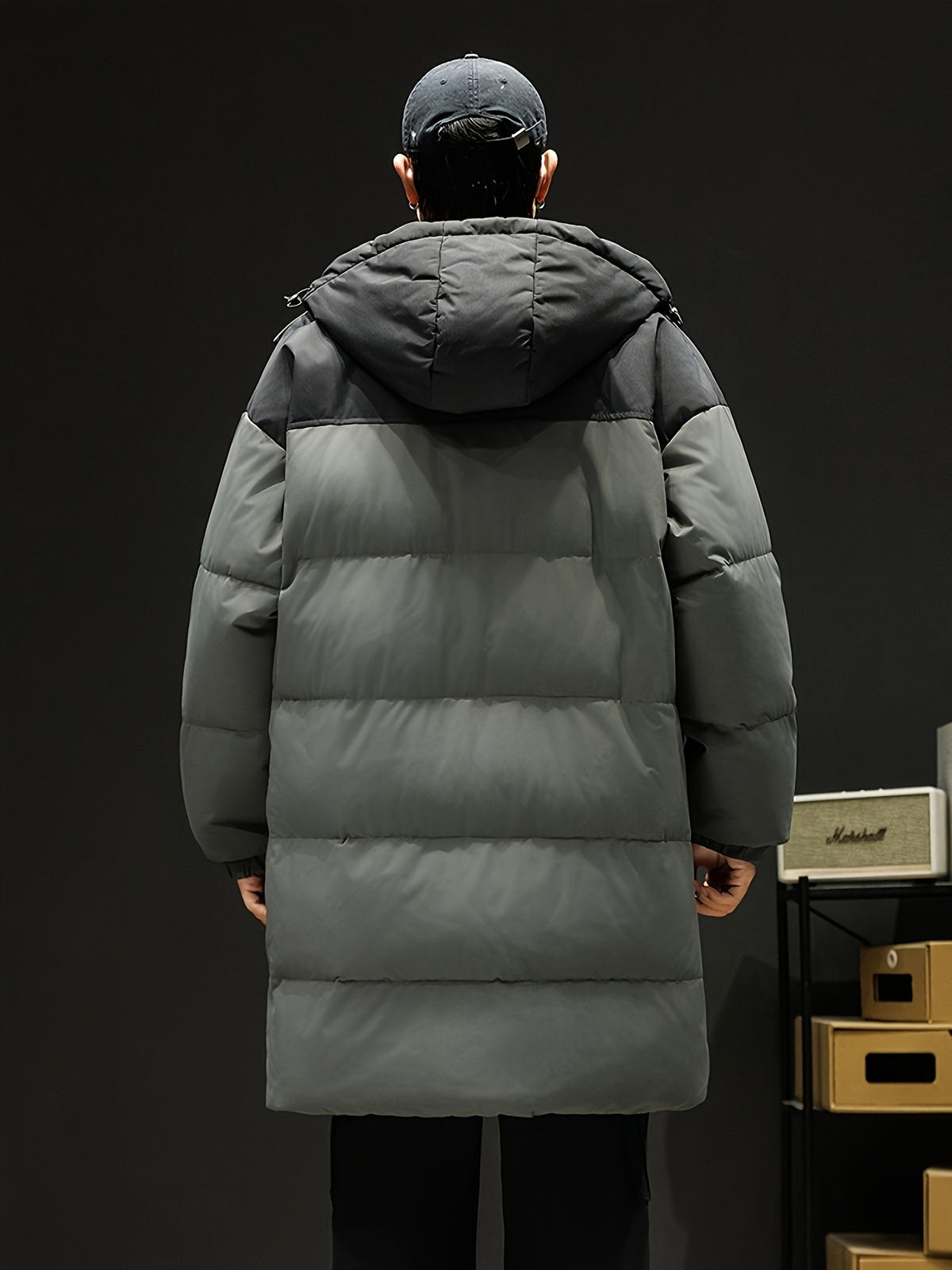 Manteau matelassé pour homme, à capuche, noir et blanc