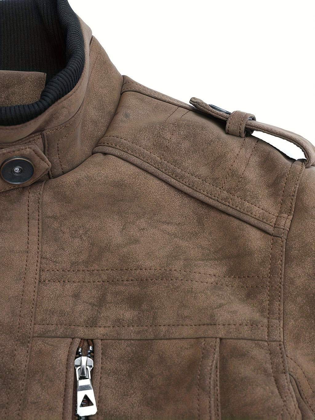 Veste en cuir PU, à col montant, noir, détail du vêtement