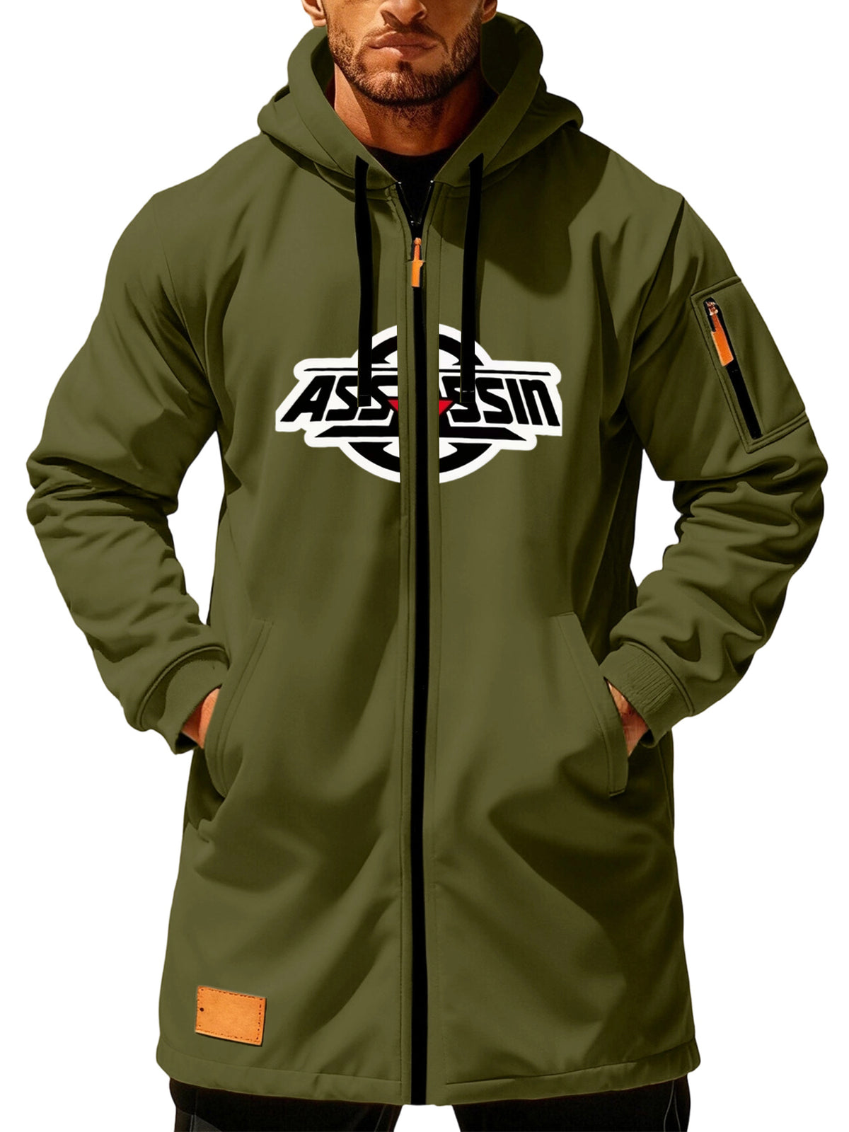 Manteau pour homme, à capuche, vert olive