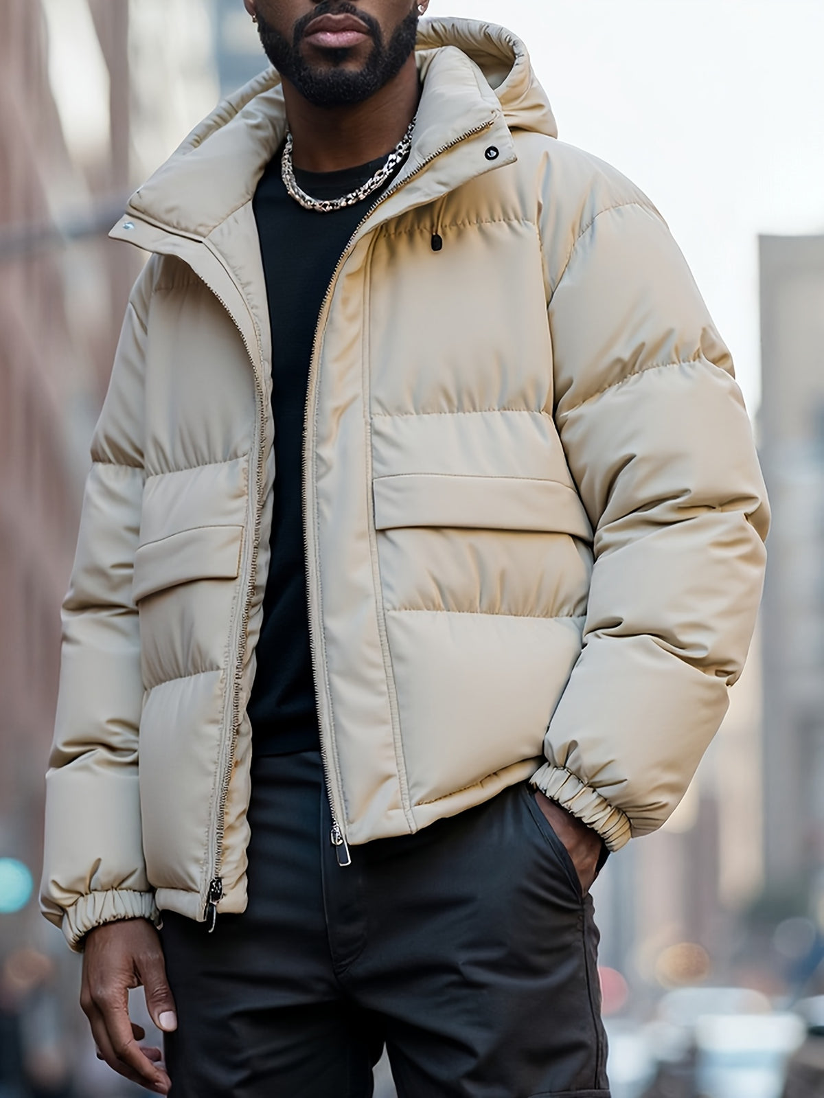 Veste pour homme, à capuche, beige
