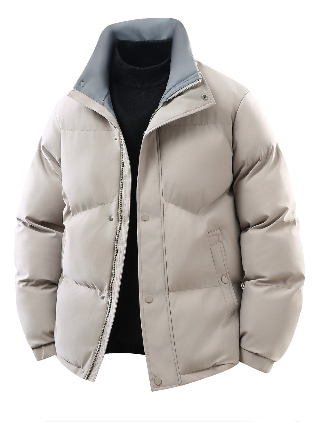 Manteau matelassé pour homme, coupe-vent, à col montant, noir