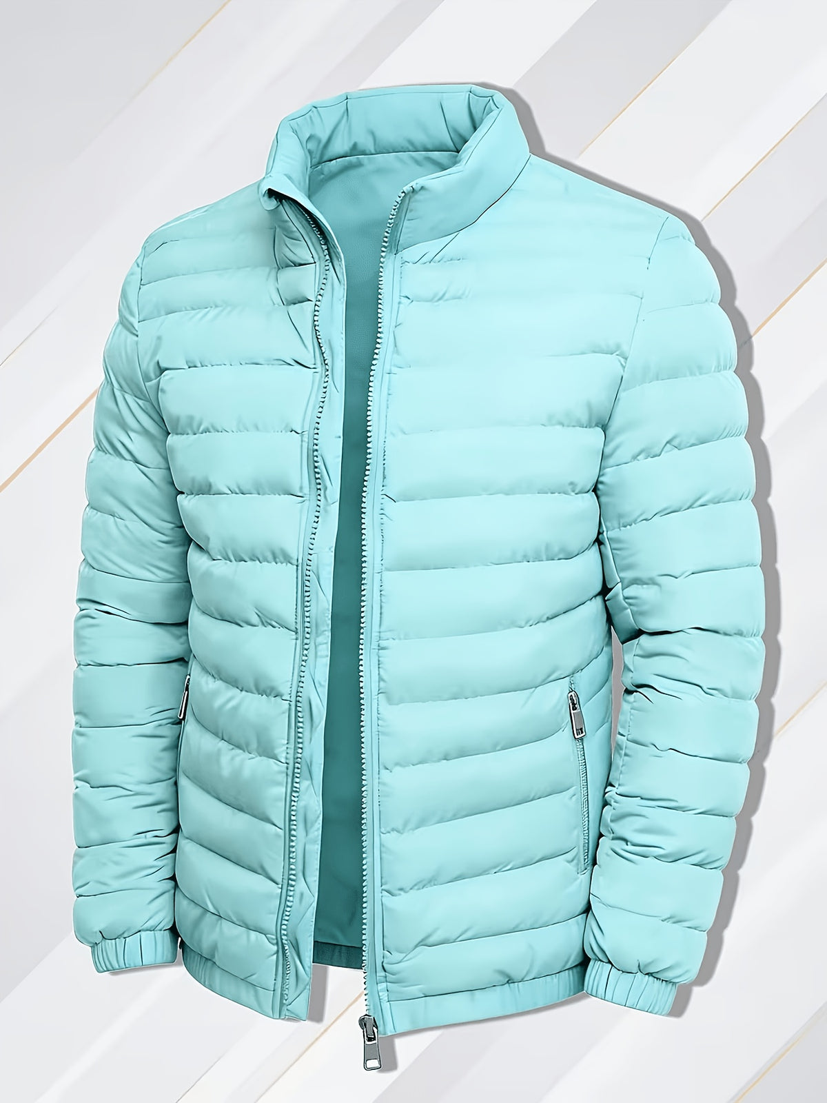 Manteau matelassé pour homme, à col montant, bleu ciel