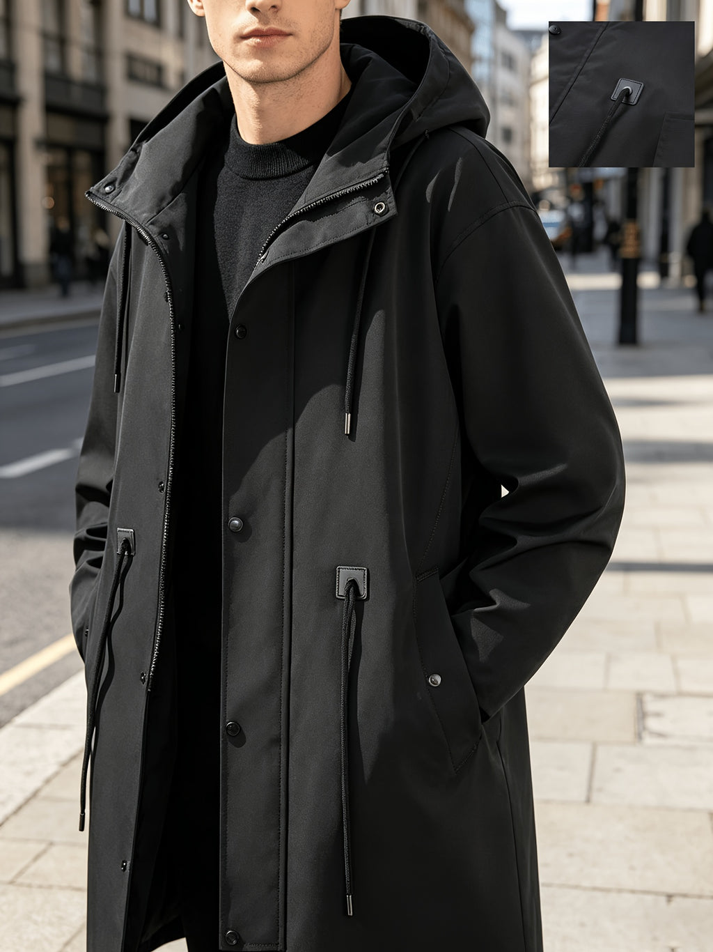 Trench pour homme, coupe-vent, à capuche