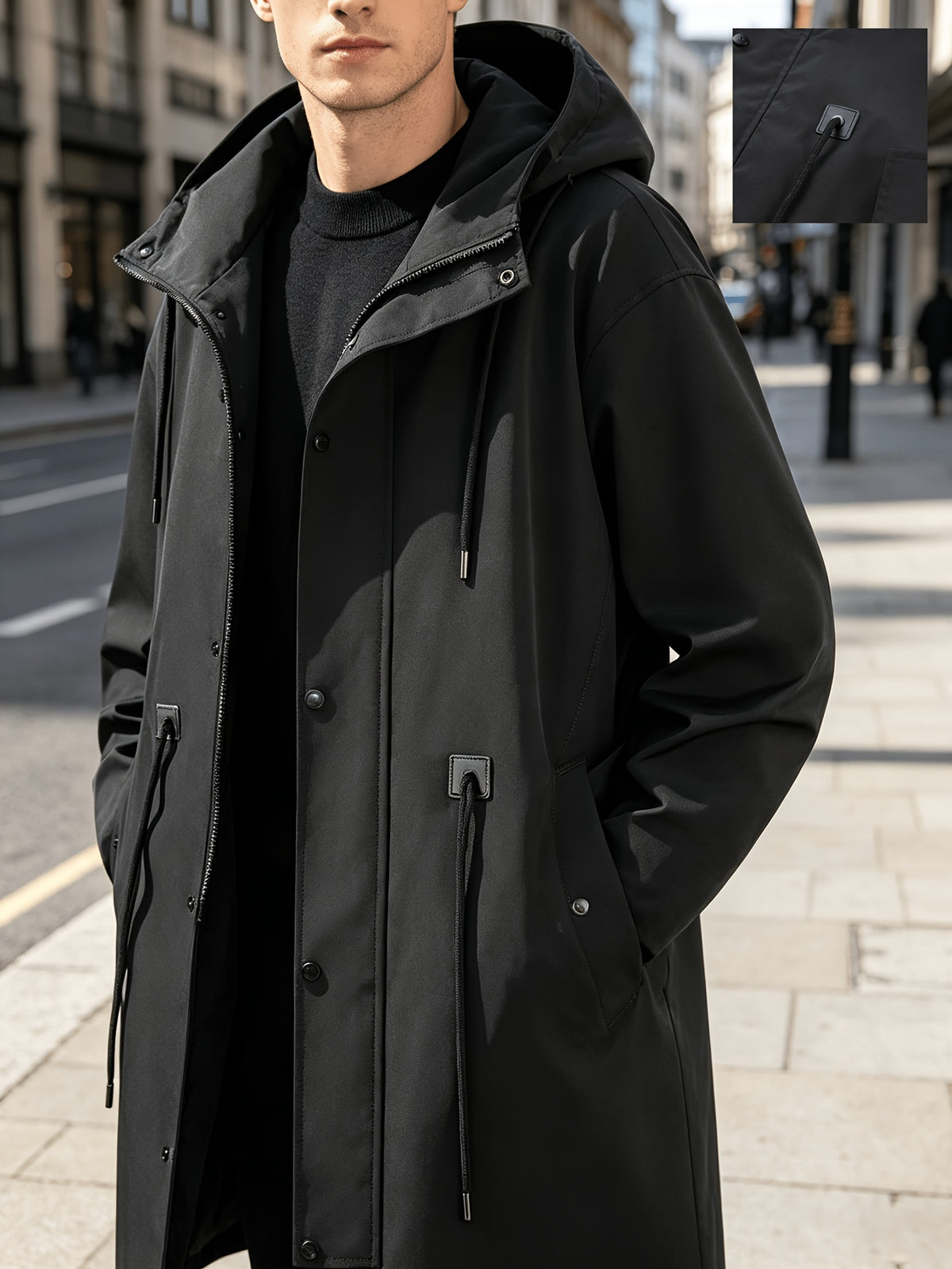Trench pour homme, coupe-vent, à capuche