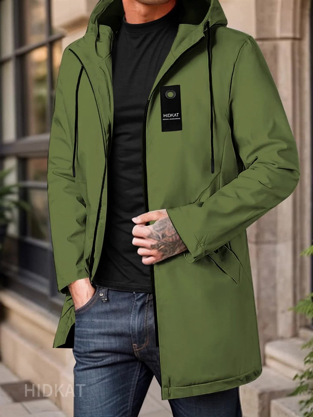 Trench long, à capuche, vert, photo 17