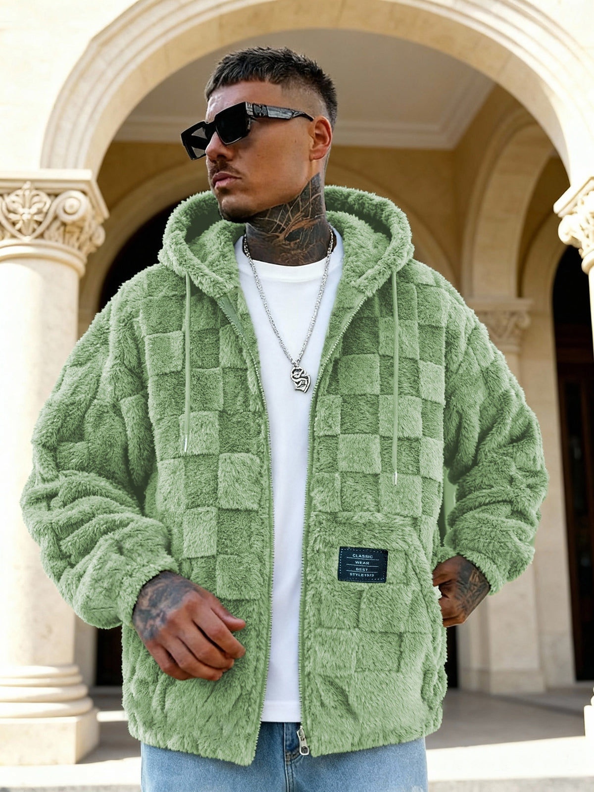 Veste pour homme, à capuche, vert clair